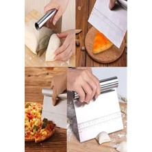 Büyük Pazar Store Paslanmaz Çelik Hamur Kesme ve Kazıyıcı Spatula Ölçü Çizgili Pasta Kek Kesici Aparat