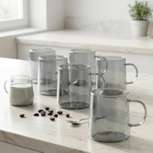 Büyük Pazar Store 6'lı Antrasit Boyalı Borosilikat Cam Kupa Seti - Isıya Dayanıklı, Ince ve Hafif Çay, Kahve Bardağı Takımı (320 Ml)