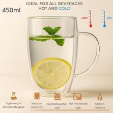 Büyük Pazar Store 450 ml Çift Cidarlı Şeffaf Cam Kupa – Isıya Dayanıklı, Sıcak ve Soğuk Içeceklere Uygun, Şık ve Dayanıklı Borosilikat Cam Bardak