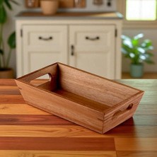 Büyük Pazar Store Akasya Ağacından Ekmek Sepeti - Doğal Ahşap Ekmeklik, Şık Ekmek Sunumluk (23X13X7CM) - Kahvaltı ve Sofralar Için Servis Sepeti
