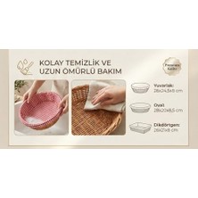 Büyük Pazar Store Doğal Rattan Kumaşlı Ekmeklik ve Sunum Sepeti - Kırmızı Kumaş Örtülü Rustik Kahvaltı ve Servis Düzenleyici (Dikdörtgen)