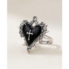Dükkan Design Haçlı Gotik Kalp Ayarlanabilir Yüzük