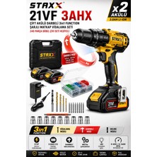 Staxx Power X2AKÜLÜ Darbeli Şarjlı Matkap Vidalama | 3in1 Function | Metal Şanzıman | 240 Parça Dübel Çantalı