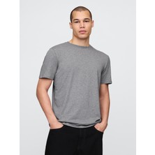 Gap Erkek Gri Klasik Bisiklet Yaka T-Shirt