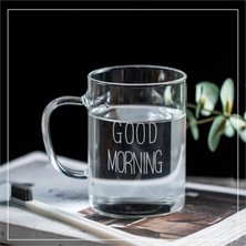 Büyük Pazar Store Büyük Boy Good Morning Cam Kupa Kulplu Bardak Borosilikat Isıya Dayanıklı Cam Kupa 450 ml