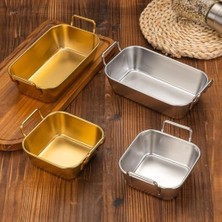 Büyük Pazar Store Paslanmaz Çelik Kulplu Sunum Kasesi - Atıştırmalık, Sosluk ve Servis Kabı - Mat Altın & Gümüş Renk Seçenekleri (Kare Gold)