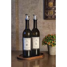 Ahşap Stantlı Amber 2'li 750ML Zeytinyağı + Ayçiçek Yağı Şişesi Seti, Beyaz