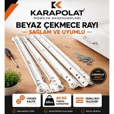 Karapolat Klasik Kızaklı Dolap Çekmece Rayı Beyaz 35 cm (Vida Dahil)