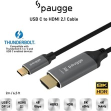 USB C To HDMI Kablo - 8K60Hz, 4K 144Hz/120Hz/60Hz, Thunderbolt 5/4/3 Uyumlu, HDMI 2.1, Hdr, Hdcp2.3, Dsc, 2 Metre (CHD21-PRO)