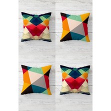 Geometrik Çizgiler ve Renk Bloklu Gizli Fermuarlı Kırlent Kılıfı Koltuk Yastık Kılıfı TAKIM(4ADET), Çok Renkli 45 x 45