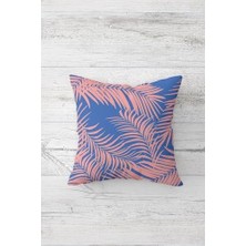 Zigzag ve Tropikal Yaprak Desenli Gizli Fermuarlı Kırlent Kılıfı Koltuk Yastık Kılıfı TAKIM(4ADET), Pembe-Mavi 45 x 45