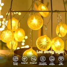 Limon Dilimi Şeklinde 10’lu LED Işık Zinciri – 2 Metre Dekoratif Sıcak Aydınlatma, Pil ile Çalışan, Ev ve Parti Süsleme Için Pratik Limon Işıkları, MZ-304, Sarı