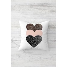 Kalp Kelebek Üçgen Desenli Kombin Gizli Fermuarlı Kırlent Kılıfı Koltuk Yastık Kılıfı TAKIM(4ADET), Pembe-Beyaz-Siyah 45 x 45