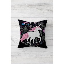 Sevimli Unicorn Desenler Gizli Fermuarlı Kırlent Kılıfı Koltuk Yastık Kılıfı TAKIM(4ADET), Pembe-Siyah 45 x 45