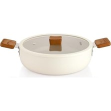 Ceramoni Seramik Basık Tencere 26 Cm-Krem