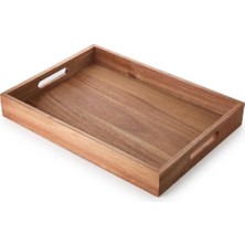 Büyük Boy Akasya Ahşap Sunum Tepsisi (40X30 Cm) - Doğal Ahşap Çay, Kahve ve Kahvaltı Tepsisi, Kulplu Tasarım
