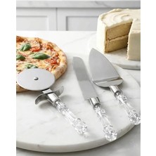 3lü  Görünümlü Saplı Çelik Servis Seti Pizza Kesici Kek Bıçağı Pasta Spatulası