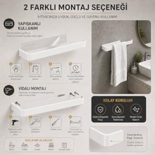 Beyaz Lamalı Havlu Askısı, Paslanmaz Çelik Banyo Havluluğu, Hem Yapışkanlı Hem Vidalı Montajlı, Duvar Tipi Modern Havlu Barı