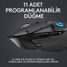 G G502 Lıghtspeed Kablosuz Oyuncu Mouse, Hero Sensör, 25.600 Dpı, 400 IPS Izleme Hızı, 1 Ms Bildirim Hızı, 114 gr Ağırlık, Siyah