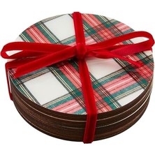 Mud Pie Tartan Lake Bardak Altlığı, Beyaz, 4" Çap