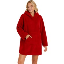 Wellsoft Kapşonlu Giyilebilir Tv Battaniyesi Unisex Over Size - Kırmızı