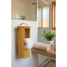 Hasır Görünümlü Plastik Rattan Tuvalet Kağıdı Standı, Askılı Kapaklı Wc Kağıtlık, Yedekli Banyo Organizer, 37X17 cm