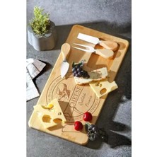 Bambu Peynir Sunum Tabağı, 3 Parça Peynir Bıçağı ve Çatalı Seti, Toplam 4 Parça, Doğal ve Şık Bambu Peynir Tabağı, Kaliteli Sunum Seti 38X19 cm Ebatlarında