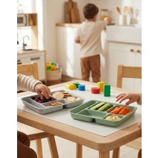 Evim Trend 2 Adet 5 Bölmeli Servis Tabağı ve Tabldot Seti - Bpa Içermez, Çok Amaçlı Kahvaltı, Diyet, Çerez ve Sunum Tabağı - Kırılmaz Piknik Seti (31X21 Cm) - Gri ve Yeşil
