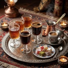 6’lı Cam Ayaklı Bardak Seti 65 ml Çizgili Desenli Şık Sunum Bardağı Kahve Yanı Su Meşrubat Bardağı
