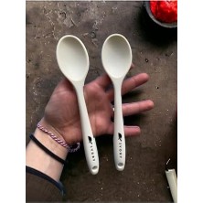 Sert Uçlu Isıya Dayanıklı Silikon Kısa Derin Kaşık, 20 Cm, Bej, 2 Adet