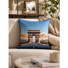 Orcadeco -Paris Temalı Dekoratif Kırlent Kılıfı 45X45 cm – Modern Şehir Desenli Lacivert Yastık Kılıfı