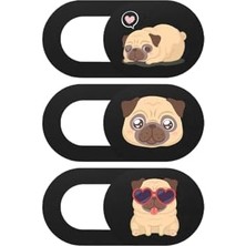 Webcam Cover 3 Lü Set Laptop Tablet Telefon Uyumlu Pug Köpek Desenli Kamera Kapatıcı Ultra Ince Gizlilik Koruma Slider Kapak Çok Renkli