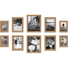 10'lu Kırılmaz Camlı Fotoğraf Çerçevesi Seti, Iki 20,32X25,4 Cm, Dört 12,7X17,8 cm ve Dört 10,16X15,24 cm Çerçeve ile Galeri Duvar Çerçevesi Seti Imza Koleksiyonu Koyu Meşe
