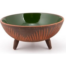 Dekoratif Sunum Kasesi, Seramik Ayaklı Sunum Kasesi, Servis Kasesi, Servis Tabağı, Kase, Tabak (Koyu Yeşil, 20 Cm)