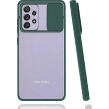Galaxy A72 ile Uyumlu Kılıf Slayt Sürgülü Arkası Buzlu Lensi Kapak - Koyu Yeşil