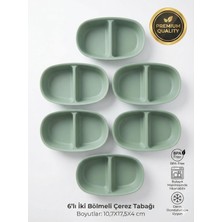 6'lı Iki Bölmeli Çerez Tabağı Seti - 17.5 cm Kırılmaz Plastik Çerezlik ve Mezelik - Bpa Içermez, Derin Dondurucuya Uygun (Yeşil/gri)