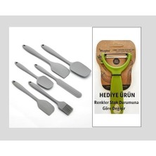 6'lı Silikon Mutfak Spatula Seti, Bpa Içermez, Yüksek Isıya Dayanıklı, Gri Renk, Hediye Soyacak ile
