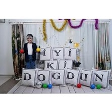 Harfli Kırlent Kılıfı Kadife 43X43 cm Çift Taraflı Ü Harfi Kedi Desenli Evlilik Teklifi Doğum Günü