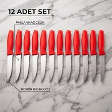 Paslanmaz Çelik Meyve Bıçağı Seti, Kırmızı Saplı, 12 Parça, Mutfak Bıçakları