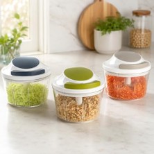 Paslanmaz 3 Bıçaklı Ipli Rondo, Sebze Meyve Kuruyemiş Için Taşınabilir Manuel Çekmeli Doğrayıcı, Hızlı Pratik ve Ergonomik, Plastik, 700 ml (Yeşil)