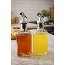 2'li Şeffaf Cam Yassı Yağdanlık - Sızdırmaz Tıpalı 200ML. Sirkelik Sosluk