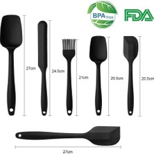 Silikon Mutfak Spatula Seti, 6 Parça, Siyah, Isıya Dayanıklı Yapışmaz Spatula, Çorba Kaşığı, Fırça, Dikişsiz Tek Parça Tasarım