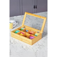 Bambu Çay Kutusu 8 Bölmeli Kapaklı Bitki Çayı Saklama Kabı Kahverengi - MG-001