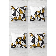 Geometrik Üçgen Bloklar Gizli Fermuarlı Kırlent Kılıfı Koltuk Yastık Kılıfı TAKIM(4ADET), Gold-Gri-Beyaz 43 x 43