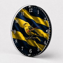 Sarı Lacivert Kanarya Temalı 28 cm Pleksi Camlı Dekoratif Mdf Duvar Saati