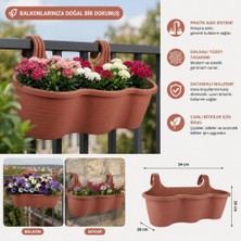Abnturk Pratik Dayanıklı Şık 10LT Kiremit Sahra Askılı Saksı 54X28X25CM Balkon Korkuluk Duvar Dekoratif Askılı Sepet