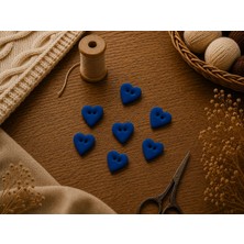 Bkc Ticaret 6'lı Koyu Mavi El Yapımı Polimer Kil Kalp Düğme 1,5 cm – Dekoratif Örgü, Bebek Yeleği ve Amigurumi Düğmesi