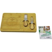 Ibico İ22-238 (D.gen) (2-Bıçak=sağda) (Ahşap Bambu) Kahvaltı Peynir Sunum Pano (Bıçak=ahşap Saplı) (19X29X1.4CM)*24