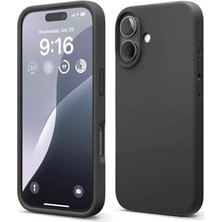 & Aksesuar iPhone 16 Plus ile Uyumlu Içi Kadife Dışı Mat Yapıya Sahip Koruma Sağlayan Lansman Silikon Kılıf (Siyah)