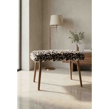 Zelda Mobilya Leopar Desenli Peluş Bench Puf 60X35X40 cm – 1. Sınıf Gürgen Ahşap Ayaklı Dekoratif Oturma Bankı